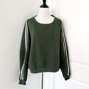 Rhythm Forest Green Crewneck Sweatshirt with White Sleeve Stripes - Medium